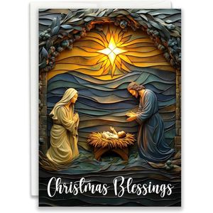 Tarjeta de Felicitación Navideña Religiosa con Bendiciones de Natividad - Product Image 2