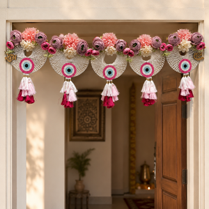 Handmade Floral Evil Eye Bandhanwar Toran Pink Tassel Door Hanging Festive Home Entrance Decor <b>Wedding</b> Pooja Gift - Product Image 5