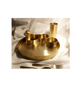 Service de table chinois traditionnel de luxe Bold Blossom en laiton, fait main, poli brillant, 3 mini-bols, assiette en verre, pour mariage, compatible lave-vaisselle - Product Image 6