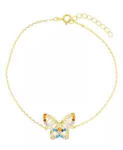 Cavigliera farfalla multicolore in argento Sterling placcato oro 14K | Macacy's - Product Image 1