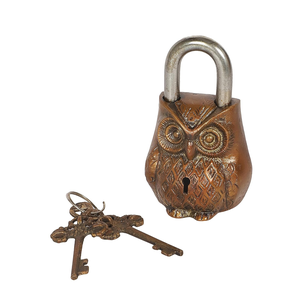 Candado de Latón con Forma de Búho Antiguo, Candado Decorativo Vintage con Llaves de Esqueleto, Decoración Rústica Gótica para el Hogar - Product Image 2