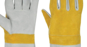 Leather Welding <b>Gloves</b> Cotton Liner Straight Thumb Molten Metal Splash Resistant TIG Use Orange Yellow Color - Product Image 2