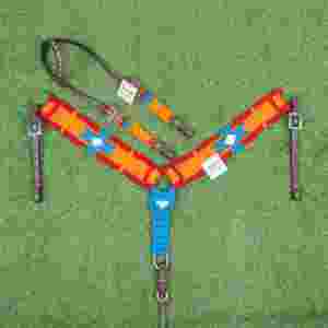 Juego de arreos para caballo de mohair naranja, azul y rojo con cuero argentino, cabezada de mohair de 32 pulgadas para caballo - Product Image 2