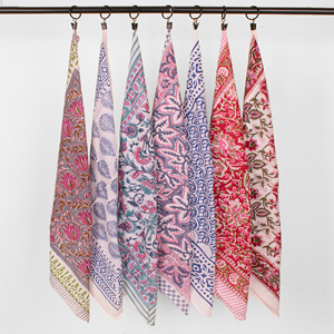 Hand Block Printed Cotton <b>Square</b> <b>Scarf</b>-Multi-Functional Women's Outdoor & Travel Use Floral Patterns Reversible Wraps All Season - Product Image 5