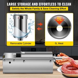 Commercial Home Use Horizontal Stainless Steel <b>Sausage</b> <b>Stuffer</b> Manual 5L/11Lbs <b>Sausage</b> Maker 5 Filling Nozzles <b>Sausage</b> Stuffing - Product Image 6