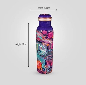 Enamel Printed Pure Copper Handmade <b>Decorative</b> Eco-Friendly Water Bottle <b>Lid</b> Tea Infuser Classic Design Screw-On Cap Travel Use - Product Image 2