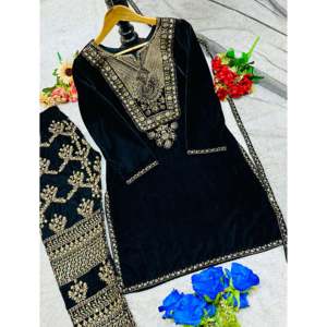 Ensemble haut, pantalon et dupatta brodés de créateur - Articles de fête élégants - Product Image 1
