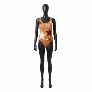 Traje de Baño para Mujer, Poliéster GSM, Spandex Suave y Elástico, Color Naranja Marrón, Apliques de Estrellas Bordadas, Logotipo Personalizado - Product Image 6