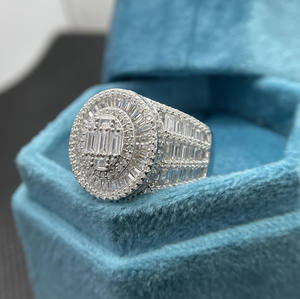 Baguette & Round Cut Moissanite Diamond Engagement <b>Ring</b> for Men Hip Hop Chunky <b>Statement</b> <b>Ring</b> 925 Silver Iced Out Style Jewelry - Product Image 2