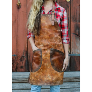 Tablier de cuisine à double poche fait à la main pour femmes en cuir pleine fleur durable forgeron griller le travail du bois en cuir véritable - Product Image 3