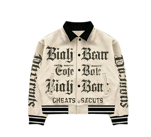 Custom Kornit DTG Printed Unisex Vintage Distressed <b>Gothic</b> Blackletter Print Varsity Bomber <b>Jacket</b> Spring Dark Streetwear - Product Image 1