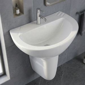 Round Granite Wash Basin With Stone Stand Eco Friendly Bathroom Half Pedestal Sink For Hospital Mall - Product Image 1