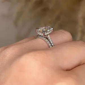 Moissanite <b>Cushion</b> Cut Engagement Ring Split Shank Double Band Silver Ring Luxury Bridal Jewelry - Product Image 3