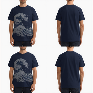 เสื้อยืดโอเวอร์ไซส์ลายคลื่นทะเลประดับเพชรคุณภาพสูงราคาส่งสำหรับผู้ชายแฟชั่นสตรีทแวร์ - Product Image 3