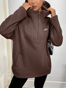 Sudadera con capucha extragrande de forro polar para mujer, color liso, manga larga, con cremallera frontal y bolsillos, diseño de otoño-invierno, marca privada, venta al por mayor - Product Image 3