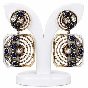 Boucles d'oreilles pendantes ethniques faites à la main en laiton plaqué or et argent, serties de zircon, style antique, qualité export, cadeau de fête - Product Image 1