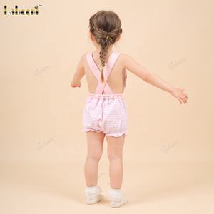 OEM ODM - Mono de Verano de Manga Corta con Botones a Presión, Color Rosa Burbuja, Apliques Blancos, Tejido de Punto de Algodón para Bebés, Certificado OEKO-TEX - Product Image 5