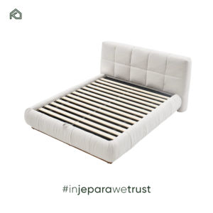 เตียงนอนดีไซน์คลาสสิกร่วมสมัย โครงไม้เนื้อแข็ง หุ้มผ้ากำมะหยี่สีขาวงาช้าง นุ่มสบาย เหมาะสำหรับโรงแรม วิลล่า ขนาดคิงไซส์ - Product Image 4