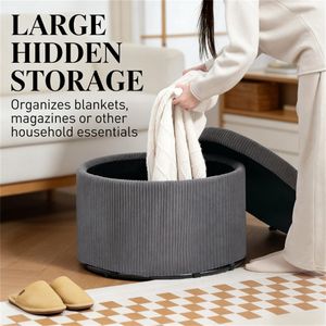 Round <b>Storage</b> Footstool Ottoman in Gray Convenient <b>Stools</b> & Ottomans - Product Image 4