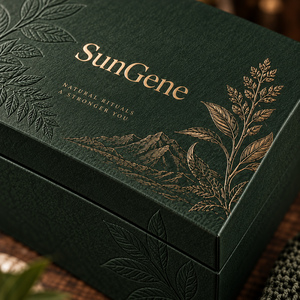 Boîte en carton rigide SunGene Lift Off Lid pour kit de soin de la barbe en vert forêt et champagne - Product Image 3