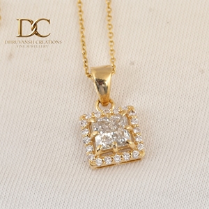 Latest 14KT <b>Solid</b> Yellow <b>Gold</b> Lab Grown Diamond Round Square Brilliant Cut <b>Pendant</b> Necklace IGI Certified Fine Jewelry for Women - Product Image 5