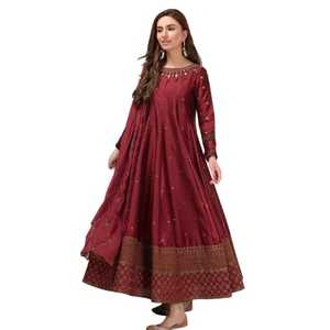 Robes de luxe fantaisie en dentelle pour femmes pakistanaises/indiennes, décontractées, longues, coupe trapèze, 100% coton, autres robes pour femmes - Product Image 1
