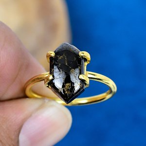 Natural Shungite Copper hexagon Shape Gemstone <b>Ring</b> Handmade 18k Gold Micron Over 925 Sterling <b>Silver</b> - Product Image 2