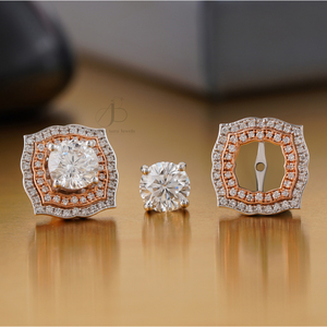 2.57 CT Two-Tone Double Halo Stud <b>Earrings</b> Trendy White Yellow Rose Gold with Lab Grown Diamonds 14K Gold Good Cut IGI Certified - Product Image 3