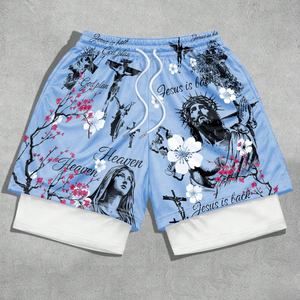 2026 Summer New <b>Men's</b> 100% Polyester Hip Hop 2-in-1 <b>Compression</b> Running <b>Shorts</b> Graphic Print <b>Men</b> Sublimation Mesh <b>Shorts</b> - Product Image 1