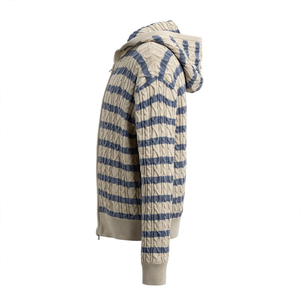 Suéter de punto a rayas con cremallera SPINE CRAFT, casual, de hombros caídos, manga larga, cuello vuelto, para mujer, estilo moderno. - Product Image 2