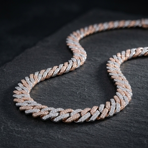 18inch Two Tone HipHop 12mm CVD HPHT Iced-Out <b>Cuban</b> <b>Chain</b> Solid S925 Rose Gold & White Gold Plated <b>Link</b> <b>Chain</b> Unisex Lab Diamond - Product Image 4