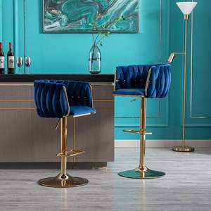 Set 2 sgabelli da Bar in velluto Navy cromato poggiapiedi girevole in altezza regolabile in oro semplice gamba di sollevamento meccanico-per uso domestico - Product Image 1