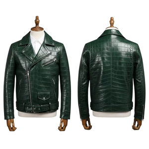 Chaqueta de Cuero con Estampado de Cocodrilo para Hombre, Chaqueta de Motociclista de Cuero Genuino con Patrón de Cocodrilo, Ropa de Invierno, Venta al Por Mayor, Personalizada - Product Image 1