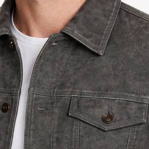 Caleb Mens <b>Grey</b> Genuine Leather <b>Waterproof</b> Winter Trucker Style Moto Suede <b>Jacket</b>-Streetwear - Trucker Style <b>Jacket</b> Leather - Product Image 4