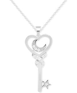 Diamante luna & chiave 18 "collana pendente (1/10 ct. T. w.) in argento Sterling | Macacy's - Product Image 1