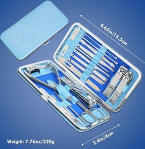 Set de Manicura y Pedicura de 19 Piezas, Kit Profesional de Acero Inoxidable para el Cuidado de las Uñas con Estuche de Viaje Azul, Set Completo - Product Image 3