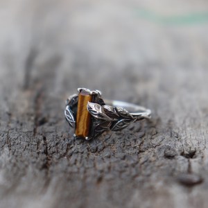 Tigers Eye Ring Nature Inspired <b>Solid</b> <b>Silver</b> Gold Plated Rounded Tube Stone Bestseller Jewelry Graduation Gift - Product Image 4