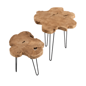 ARTERRA Luxury Teak Slice Modern <b>Nesting</b> Coffee <b>Table</b> <b>Metal</b> Hairpin Legs Eco-Friendly Decorative Handmade Durable Home Furniture - Product Image 1
