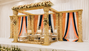 Mandap de Boda de Metal Dorado de Lujo con Decoración Floral y Diseño Desmontable, Mandap de Cristal FRP Dorado para Bodas Tradicionales Tamiles - Product Image 6