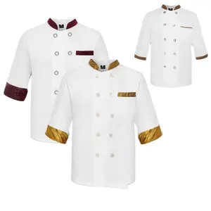 Uniforme de chef de restaurante con logotipo personalizado OEM con cocina de hotel de manga media y uniforme de tela de chef de manga tres cuartos