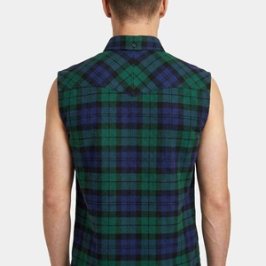 Chemise sans manches en flanelle à carreaux pour homme, coupe ample, avec logo personnalisé, boutonnée, décontractée, en coton, motif vert et bleu, T-shirt pour homme - Product Image 2