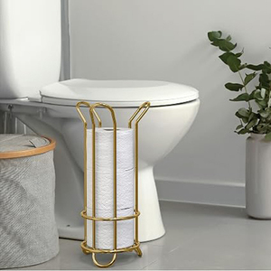 Support de papier toilette sur pied - Distributeur de papier toilette autoportant avec rangement pour méga-rouleaux, porte-rouleaux de salle de bain sur pied - Product Image 3