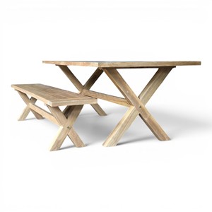 Juego de Comedor de Madera de Teca Sostenible de Primera Calidad para Exteriores, Muebles de Jardín Impermeables con Banco con Base en X para Muebles de Jardín - Product Image 6