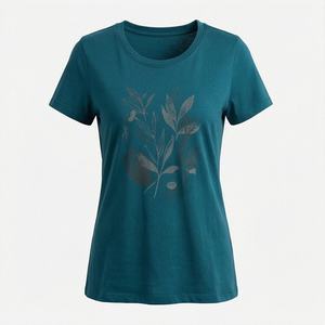 T-shirt décontracté à manches courtes en tissu satiné anti-rides avec motif de logo personnalisé de la meilleure qualité, pour femmes, tendance, toutes saisons - Product Image 1