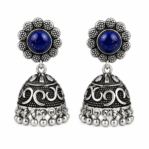 Pendientes Colgantes de Ónix Plateado Oxidado al por Mayor, Proveedor a Granel con Diseño Floral Estilo Bohemio, Regalo de Boda para Mujer, Stock Disponible - Product Image 1