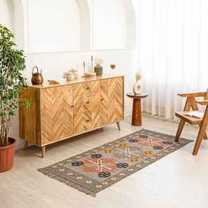 Tapis de sol rustique fait main |   Tapis kilim en jute et laine pour salon, chambre et bureau - Product Image 4