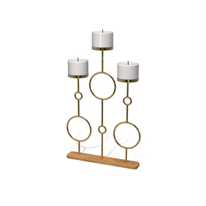 <b>Black</b> Iron Candle Stand with Autumn Leaves Print 3 Holder for Home Decoration - Product Image 2