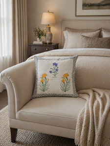Multicolor Flower Motif Cushion <b>Cover</b> Hand Block Printed Cotton Decorative Pillow Case <b>for</b> <b>Sofa</b> Decor - Product Image 2