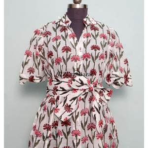 Nouvelle Robe d'été pour Femme, Design Vintage, Imprimé Floral, Manches Courtes, Coton, Longueur Midi, avec Ceinture, Vente en Gros et Fabrication - Product Image 4