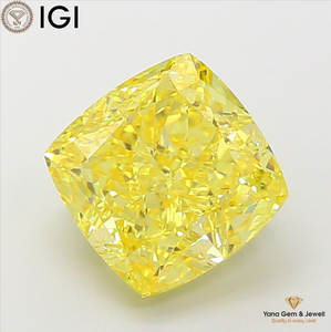 Coussin carré de 7,01 carats avec certificat IGI, diamant de laboratoire CVD, couleur jaune vif fantaisie, clarté VS1, pour bague élégante - Product Image 1